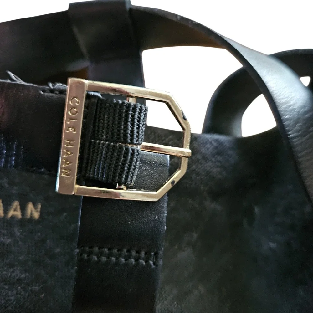 Cole Haan‎ Grand OS Black Leather Espadrille Wedge Sandals Criss Cross 8.5B